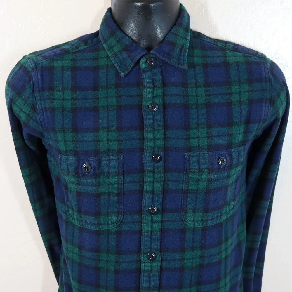 J.‎ Crew Classic Double Brushed Midweight Flannel Shirt Blue Green Plaid Size S